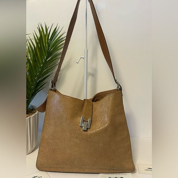 LONGCHAMP Shoulder Bag Riding Mark Beige SuedeAuthentic